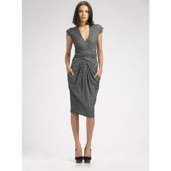Women's Vena Cava Vogue Gray Ribbed Knit Tie-Front Midi Dress Size 4 - Picture 2 of 16